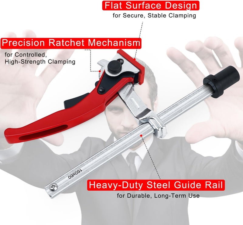 Cuidosful Bench Dog Clamp for 3/4" Dog Holes – Heavy Duty Quick-Ratchet Woodworking Clamp with Adjustable Pivot Jaw, 2PCS 19mm Non-Slip Bench Dogs, Fits MFT Tables and Workbenches - Image 5